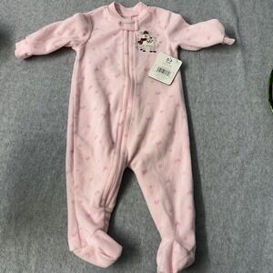 Baby by bon bébé 0-3 Months Baby Girl Fleece Zip Up Footie Sleeper Pink Hearts